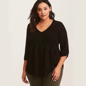 Gauze 3/4 Sleeve Smocked Blouse